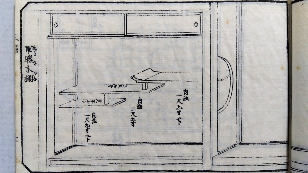 軍勝木棚　和室違い棚　種類と寸法のひな型　traditional japanese architecture elements
