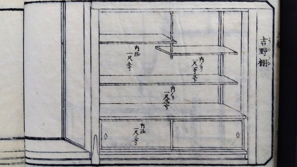 吉野棚　和室違い棚　種類と寸法のひな型　traditional japanese architecture elements