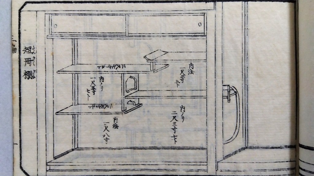 短冊棚　和室違い棚　種類と寸法のひな型　traditional japanese architecture elements
