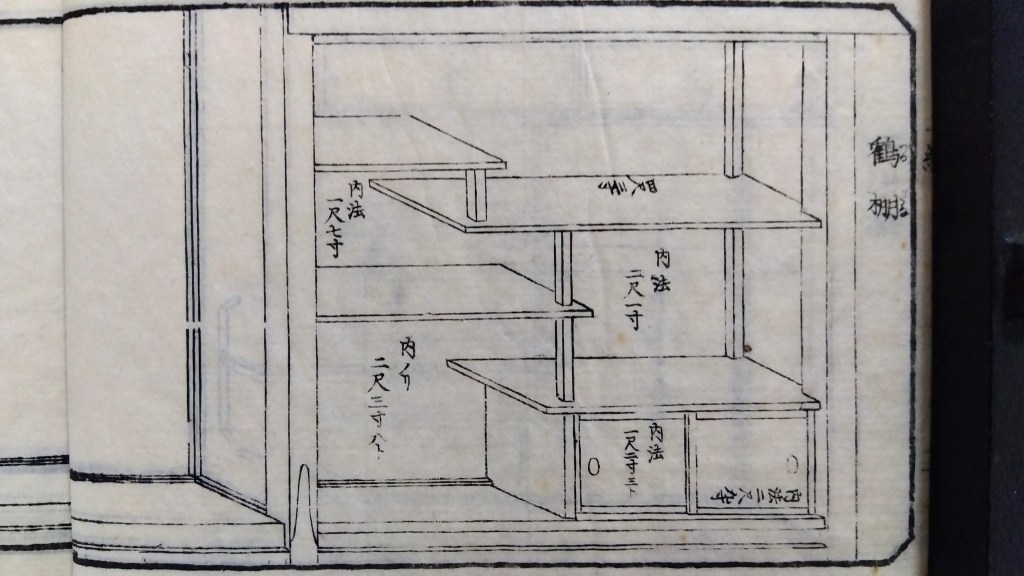 鶴棚　和室違い棚　種類と寸法のひな型　traditional japanese architecture elements