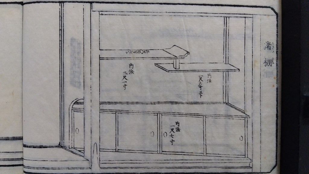 渚棚　和室違い棚　種類と寸法のひな型　traditional japanese architecture elements