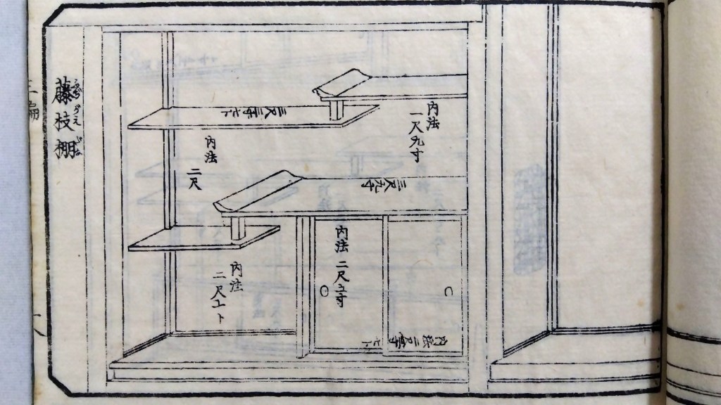 藤枝棚　和室違い棚　種類と寸法のひな型　traditional japanese architecture elements