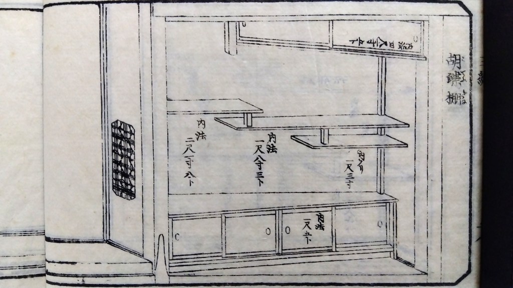胡蝶棚　和室違い棚　種類と寸法のひな型　traditional japanese architecture elements