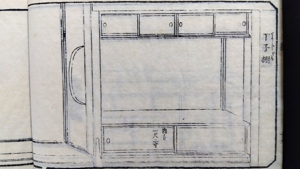 丁子棚　和室違い棚　種類と寸法のひな型　traditional japanese architecture elements