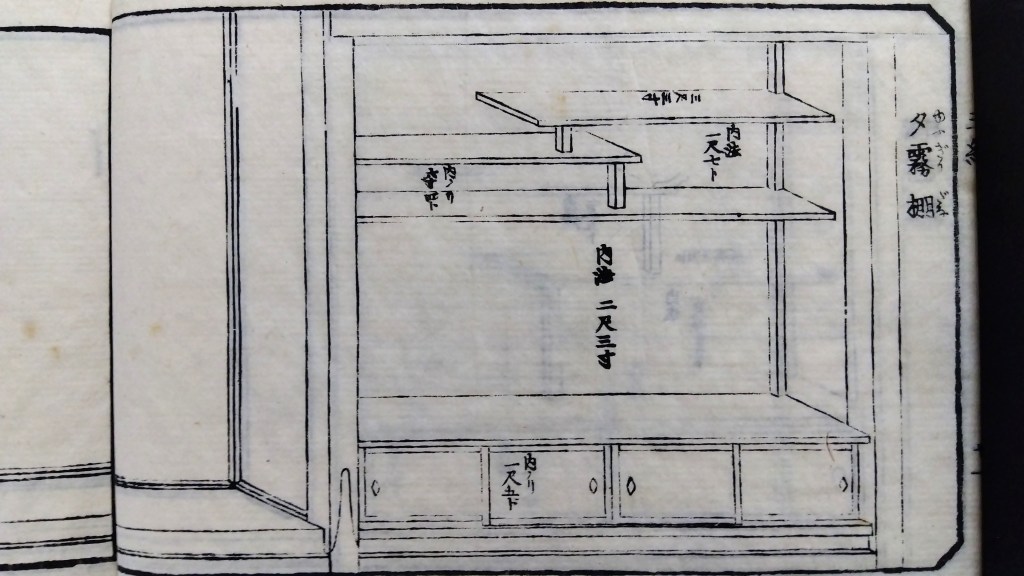 夕霧棚　和室違い棚　種類と寸法のひな型　traditional japanese architecture elements